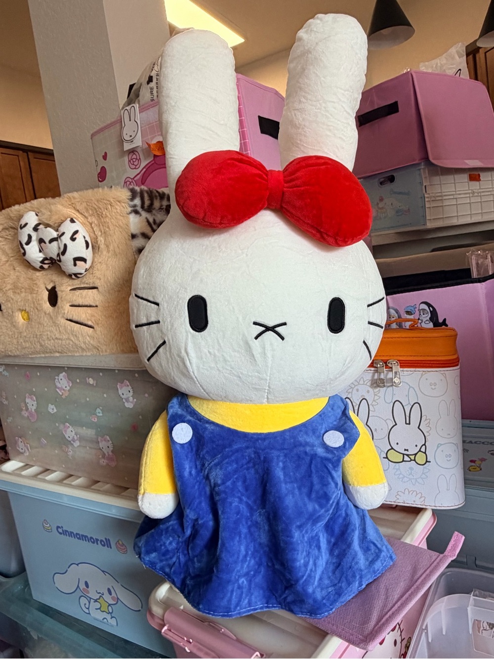GIANT HK Miffy Plush Bunny Toy - White with Red Bow and Blue Dress